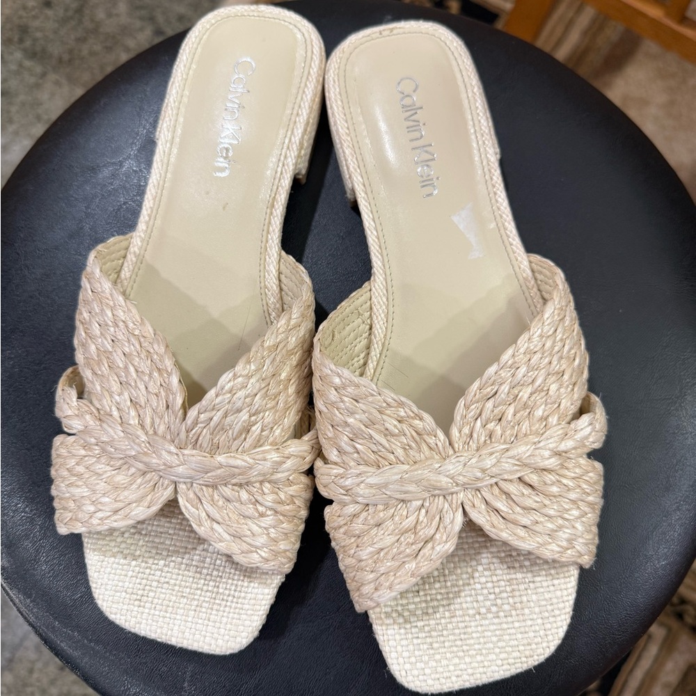 Calvin Klein Women's Natural Braided Knot Slide Sandals